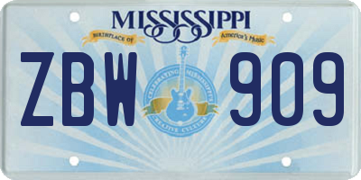 MS license plate ZBW909