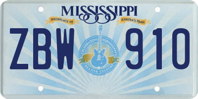 MS license plate ZBW910