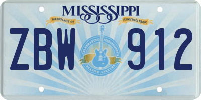 MS license plate ZBW912