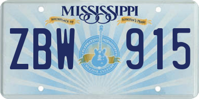 MS license plate ZBW915