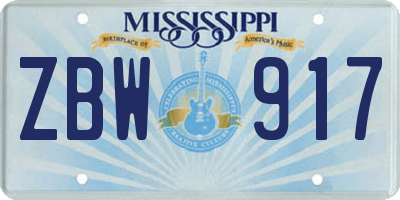 MS license plate ZBW917