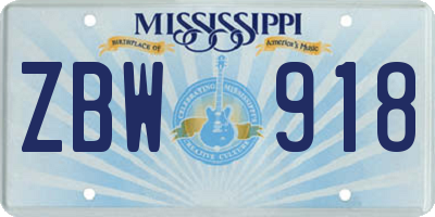 MS license plate ZBW918