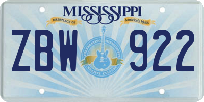 MS license plate ZBW922