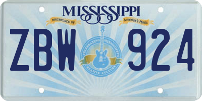 MS license plate ZBW924