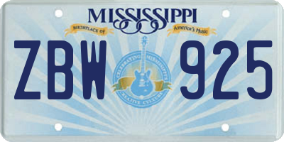 MS license plate ZBW925