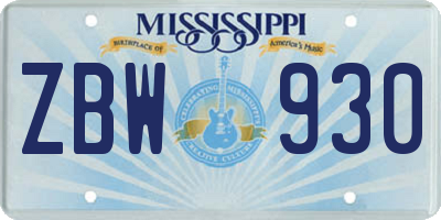 MS license plate ZBW930