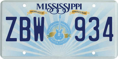 MS license plate ZBW934