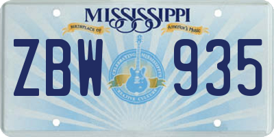 MS license plate ZBW935