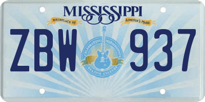 MS license plate ZBW937