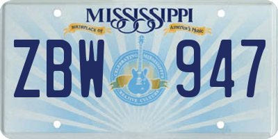 MS license plate ZBW947