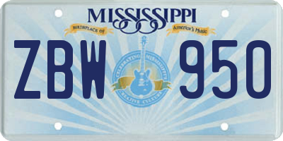 MS license plate ZBW950