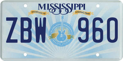 MS license plate ZBW960