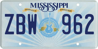 MS license plate ZBW962