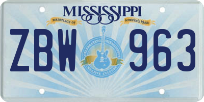 MS license plate ZBW963