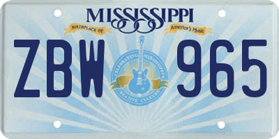 MS license plate ZBW965