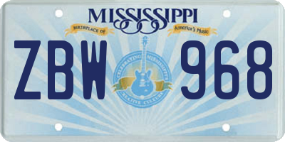MS license plate ZBW968