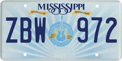 MS license plate ZBW972