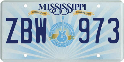 MS license plate ZBW973