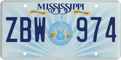 MS license plate ZBW974