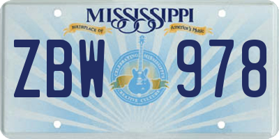 MS license plate ZBW978