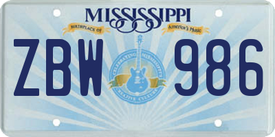 MS license plate ZBW986