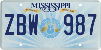 MS license plate ZBW987