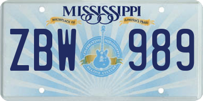 MS license plate ZBW989