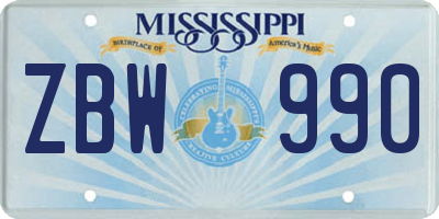 MS license plate ZBW990