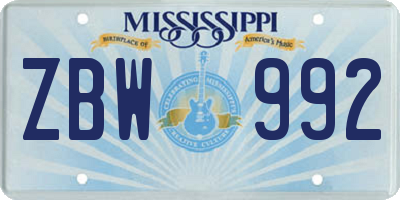MS license plate ZBW992