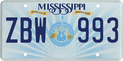 MS license plate ZBW993