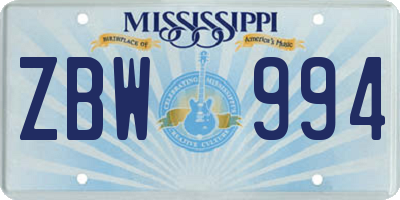 MS license plate ZBW994