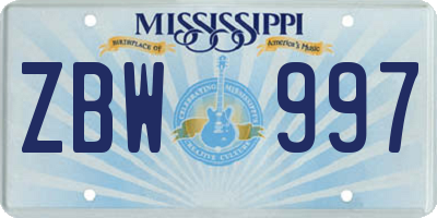 MS license plate ZBW997