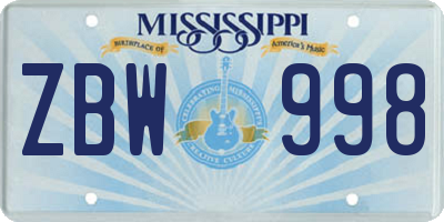 MS license plate ZBW998