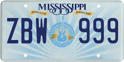 MS license plate ZBW999