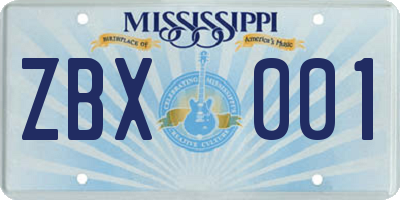 MS license plate ZBX001