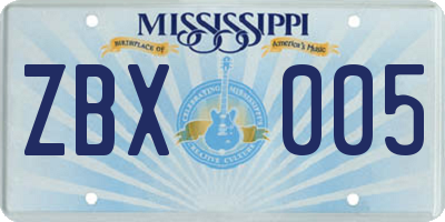 MS license plate ZBX005