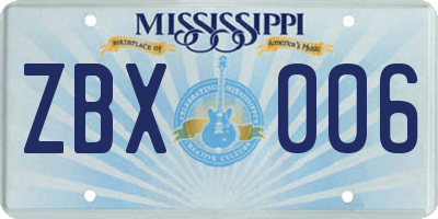 MS license plate ZBX006