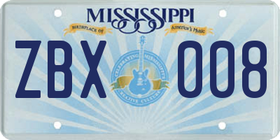 MS license plate ZBX008
