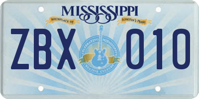 MS license plate ZBX010
