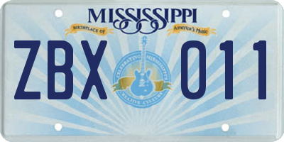 MS license plate ZBX011