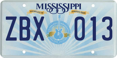 MS license plate ZBX013