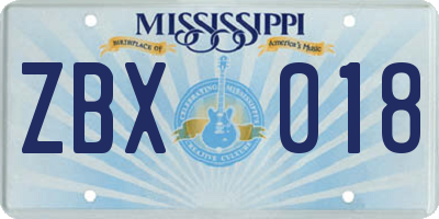MS license plate ZBX018