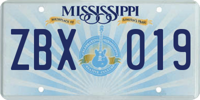 MS license plate ZBX019