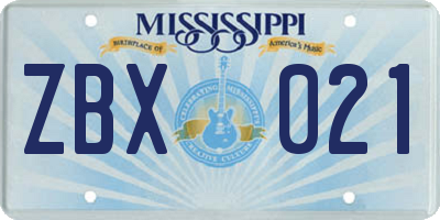 MS license plate ZBX021