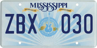 MS license plate ZBX030