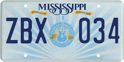MS license plate ZBX034