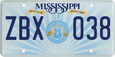 MS license plate ZBX038