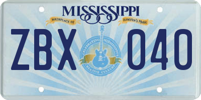 MS license plate ZBX040