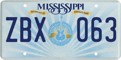 MS license plate ZBX063