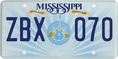 MS license plate ZBX070